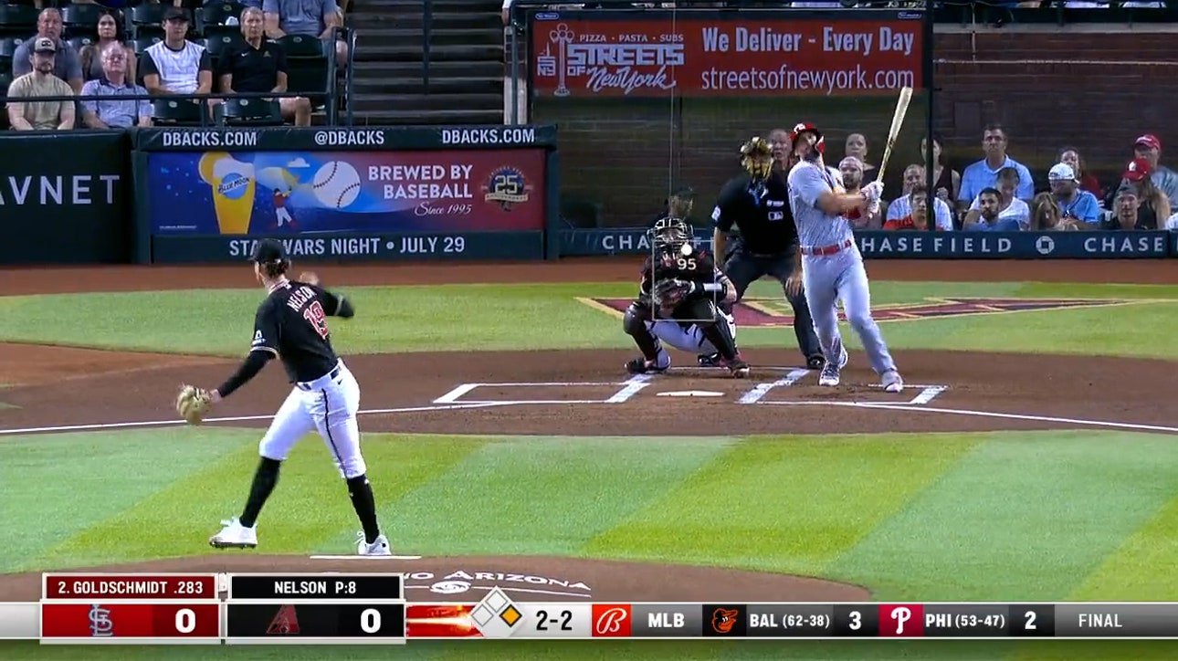 Paul Goldschmidt blasts a deep home run to center field to help the Cardinals grab the early lead against the Diamondbacks