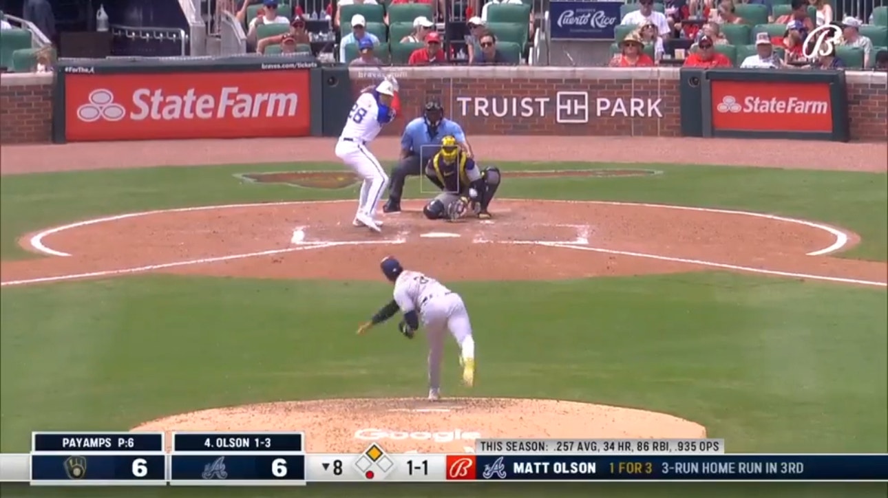 Matt Olson smashes a go-ahead two-run home run as the Braves grab a late lead against the Brewers