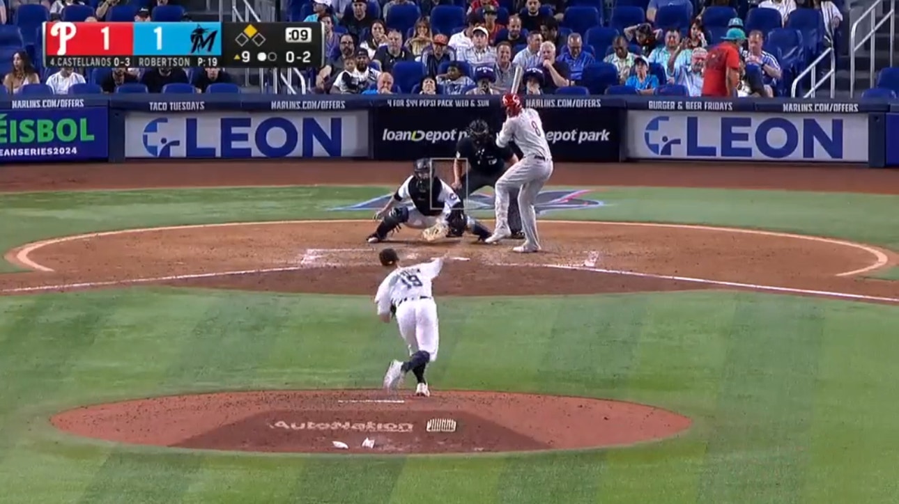 Nick Castellanos blasts a two-run homer as the Phillies score three in the ninth to rally past the Marlins
