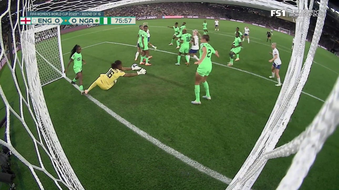 Chiamaka Nnadozie makes a ridiculous save to prevent England from scoring vs. Nigeria