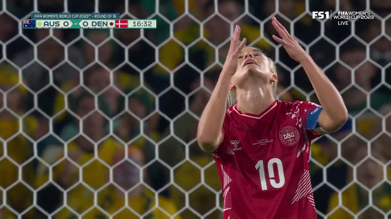 Pernille Harder's shot on goal is unsuccessful as Australia and Denmark are locked at 0-0