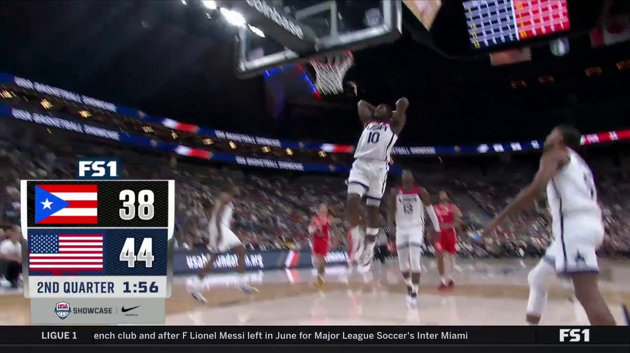 Anthony Edwards comes away with a steal and finishes with a dunk as Team USA leads Puerto Rico