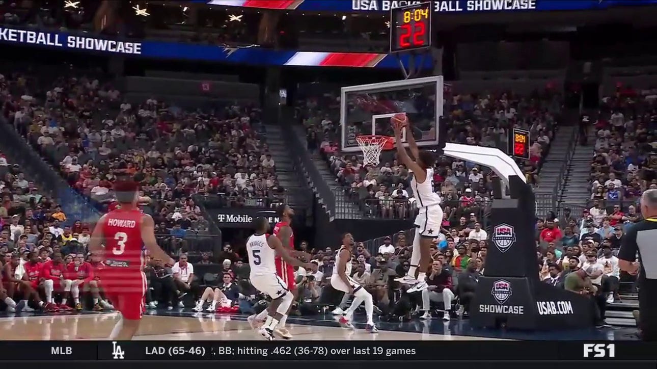 Tyrese Haliburton connects with Cameron Johnson on the alley-oop as team USA extends its lead over Puerto Rico