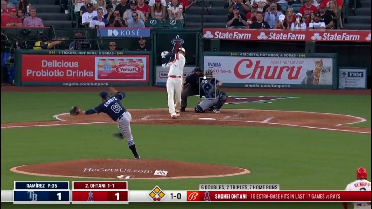 Shohei Ohtani crushes a grand slam — his 43rd homer of the season — to give the Angels the lead against the Rays