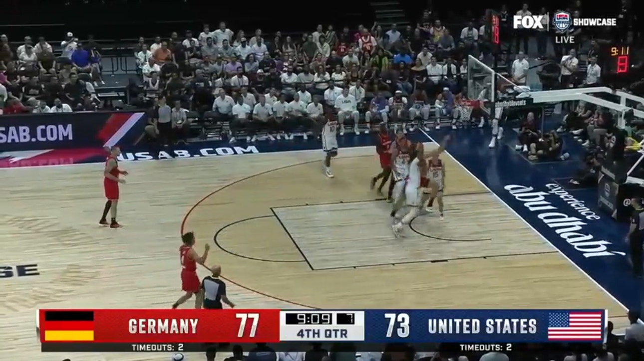 Franz Wagner finishes the euro step and gets the foul, extending Germany's lead vs. Team USA