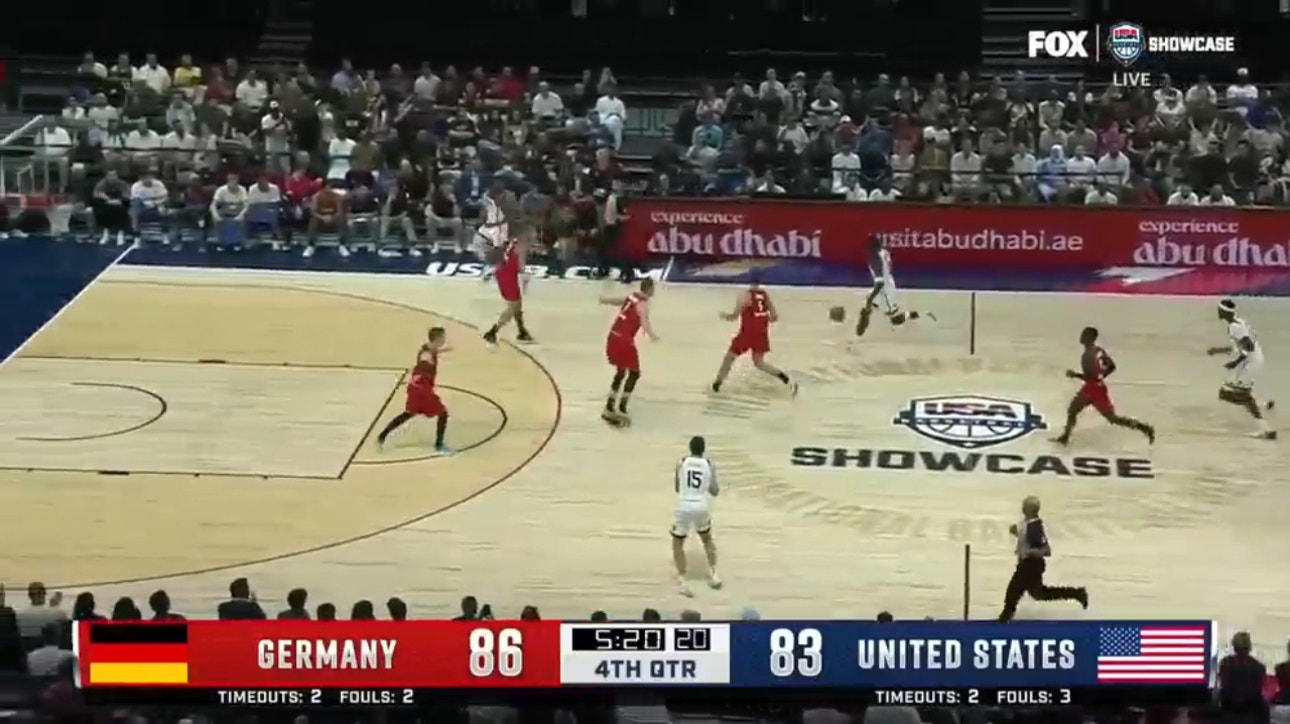 Anthony Edwards buries the pull up three as Team USA ties the game vs. Germany