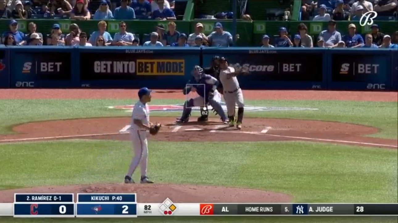 Guardians' José Ramírez POWERS a two-run home run to tie the game against the Blue Jays