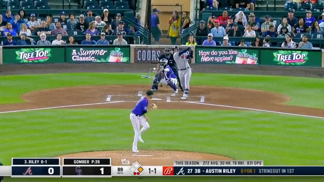 Braves' Austin Riley smacks a two-run homer to grab the lead against the Rockies