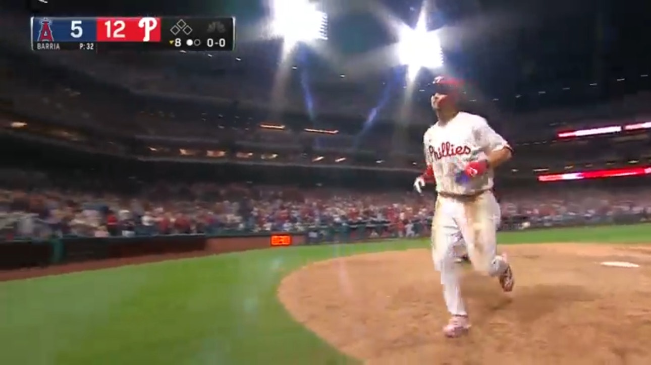 Trea Turner launches a solo home run in the Phillies' 12-7 victory over the Angels