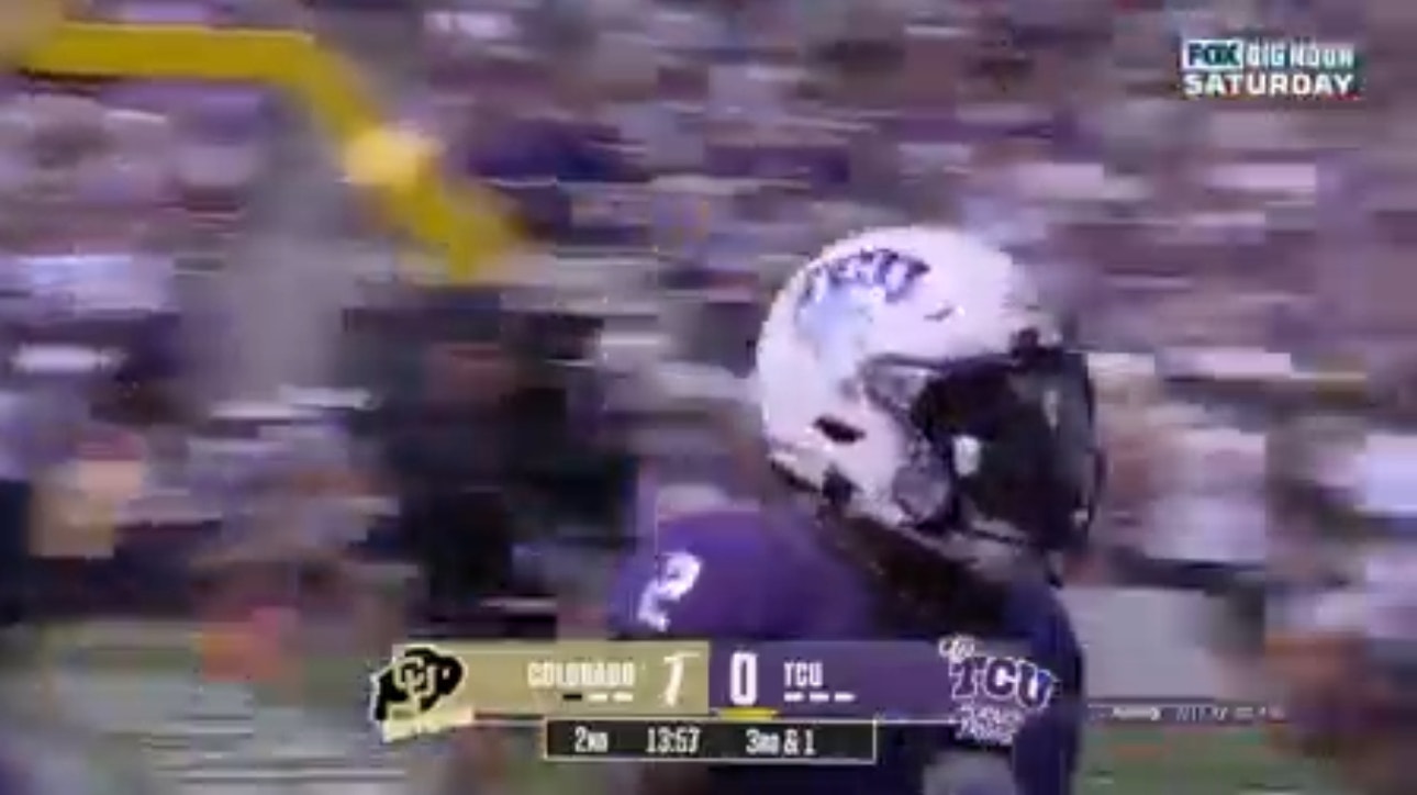 After Namdi Obiazor's blocked field goal, Trey Sanders scores from seven yards out to bring TCU to a tie with Colorado
