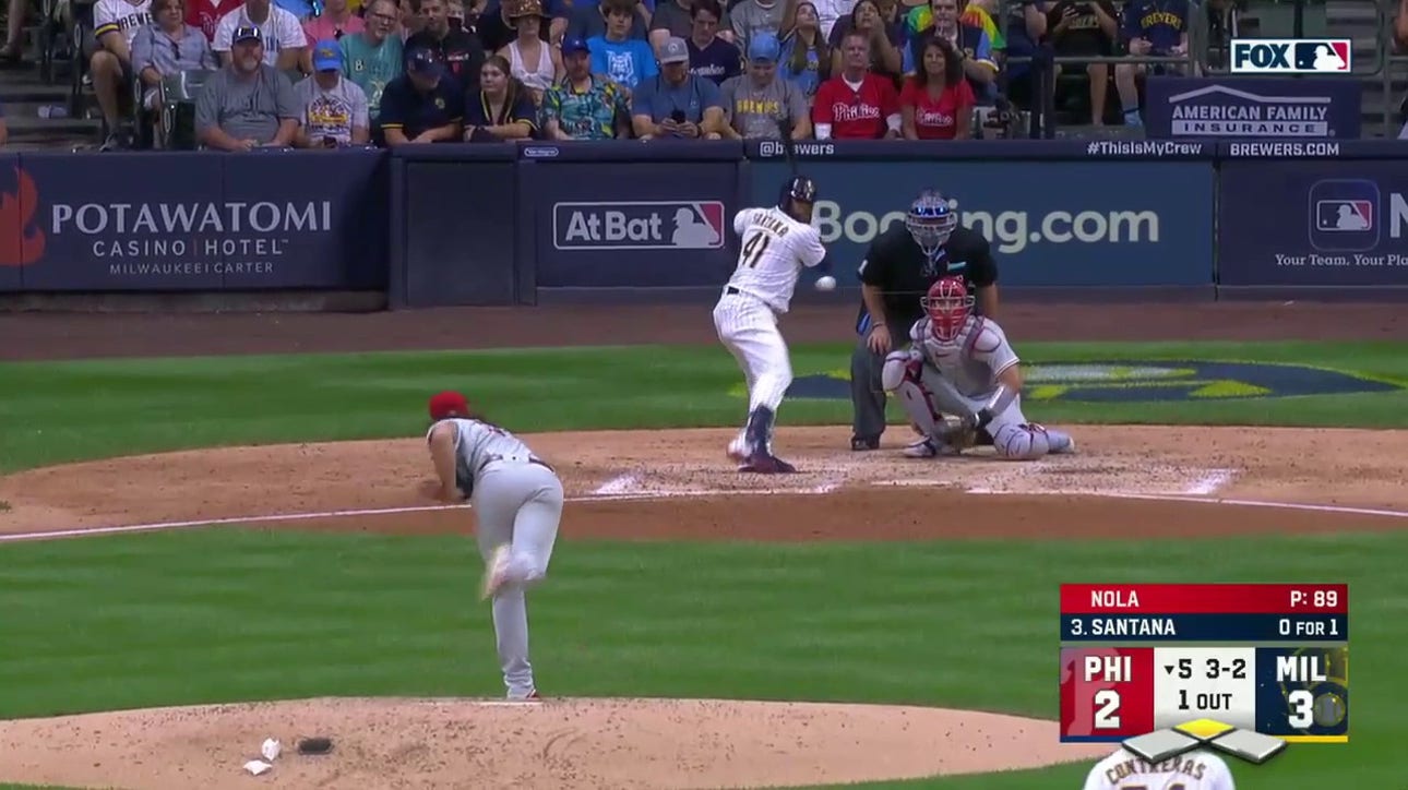 Carlos Santana smashes a two-run home run as the Brewers extend their lead over the Phillies