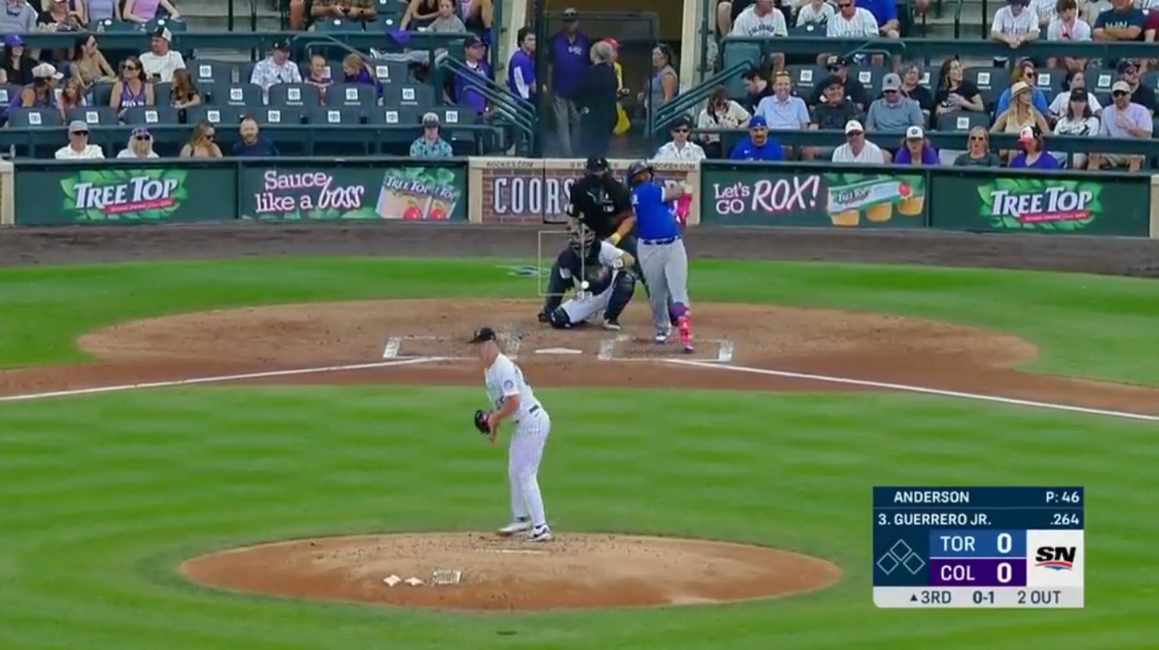 Blue Jays' Vladimir Guerrero Jr. LAUNCHES a solo homer to strike first against the Rockies
