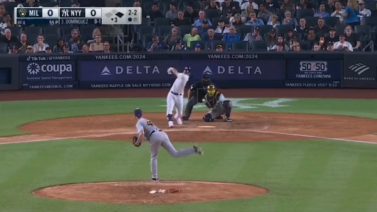 Jasson Dominguez crushes a two-run home run to give the Yankees a lead over the Brewers