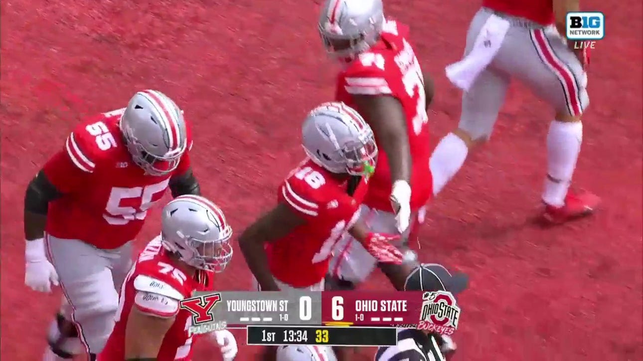 Kyle McCord finds Marvin Harrison Jr. for a 71-yard touchdown to give Ohio State a 7-0 lead