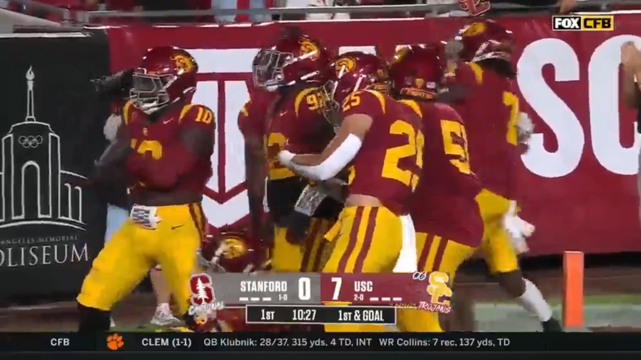 Max Williams' superb interception sets up MarShawn Lloyd's rushing TD as USC grab a 14-0 lead against Stanford