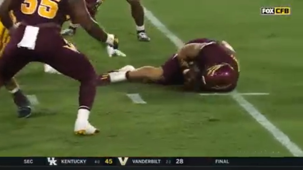 After a fumble recovery by Arizona State's Tate Romney, Cam Skattebo rushes for a 15-yard TD to tie the game vs. USC