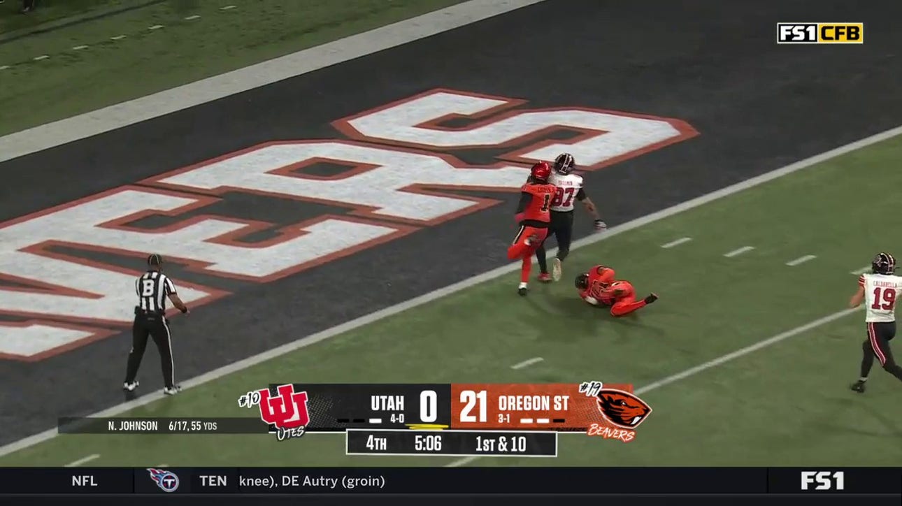 Nate Johnson hits Thomas Yassmin for the 41-yard touchdown pass to get Utah on the board against Oregon State