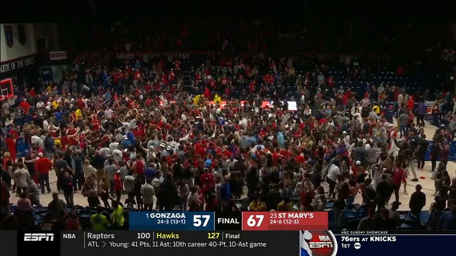 Fans storm the court as No. 23 St. Mary's tops No. 1 Gonzaga