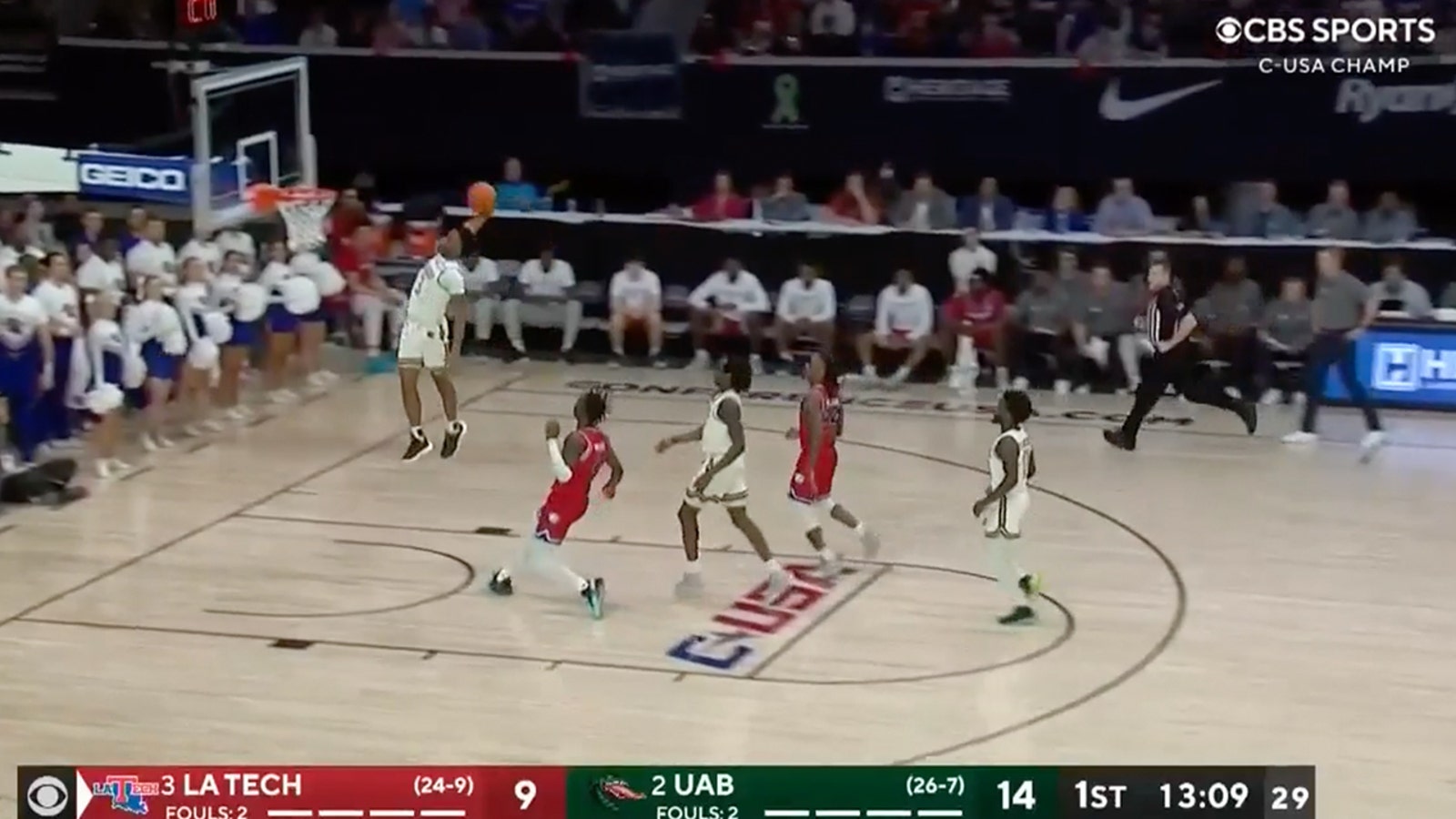 Tavin Lovan throws down the monster one-handed jam to extend UAB's lead