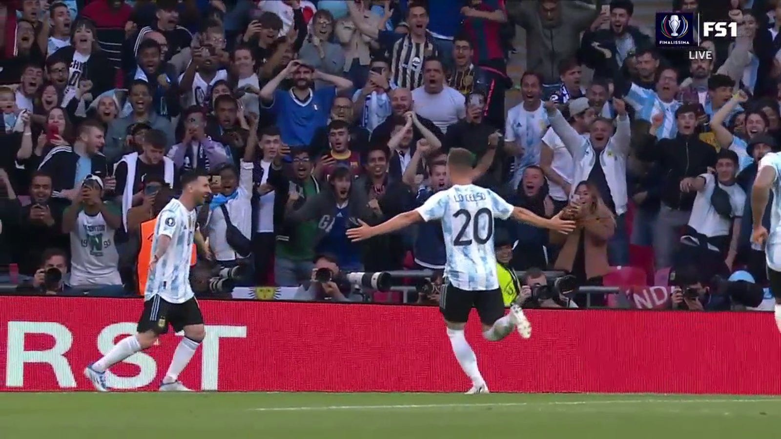 Lionel Messi finds Lautaro Martinez who puts in a goal to give Argentina an early 1-0 lead