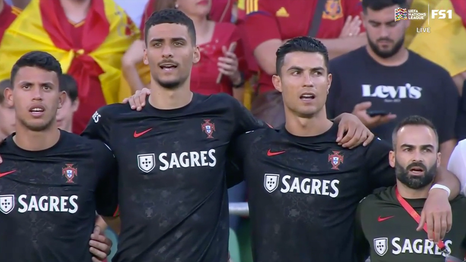 Spain & Portugal, Ronaldo walk-outs, National Anthems before UEFA Nations League match
