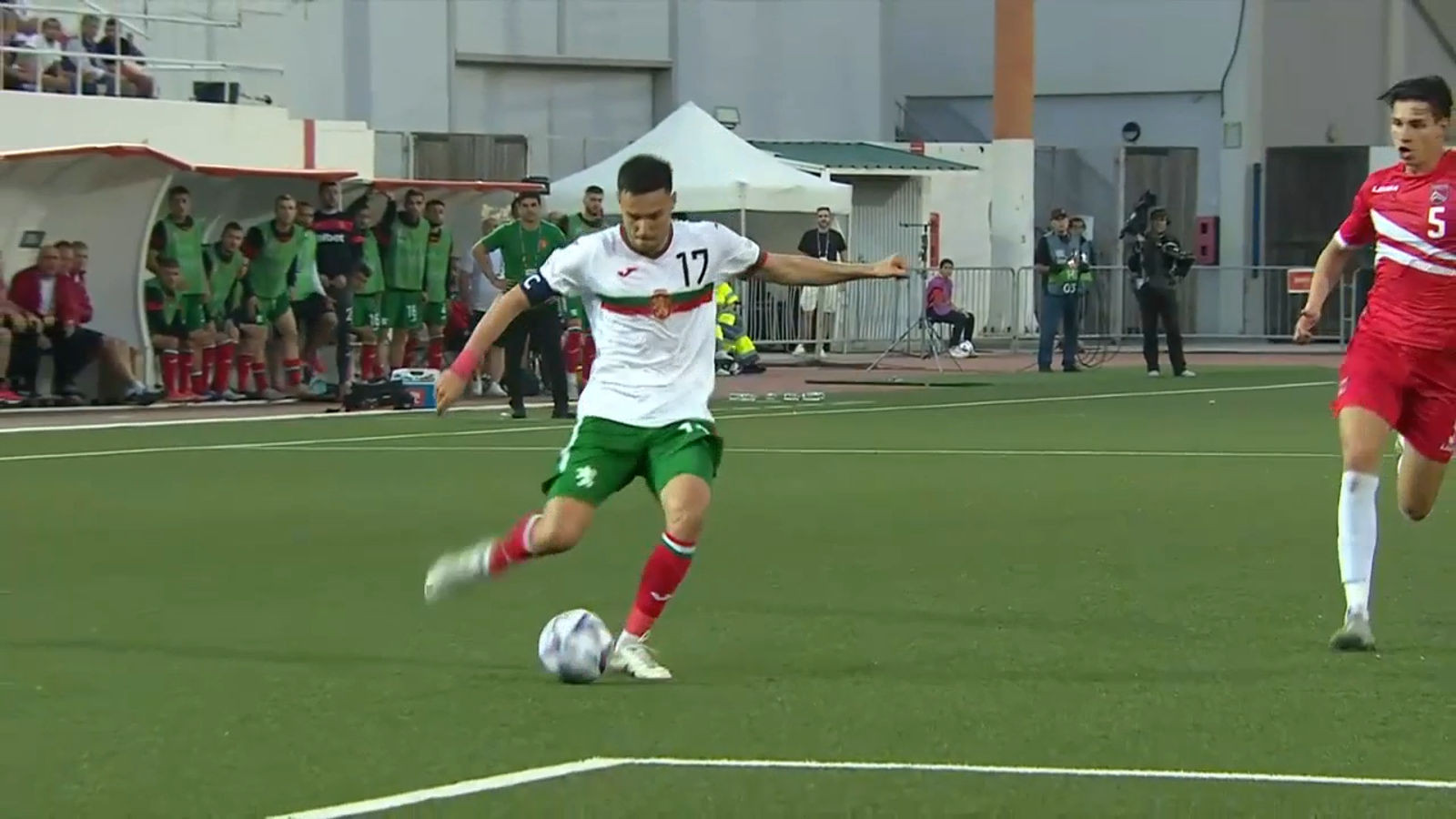 Georgi Minchev's header gives Bulgaria a 1-0 lead over Gibraltar