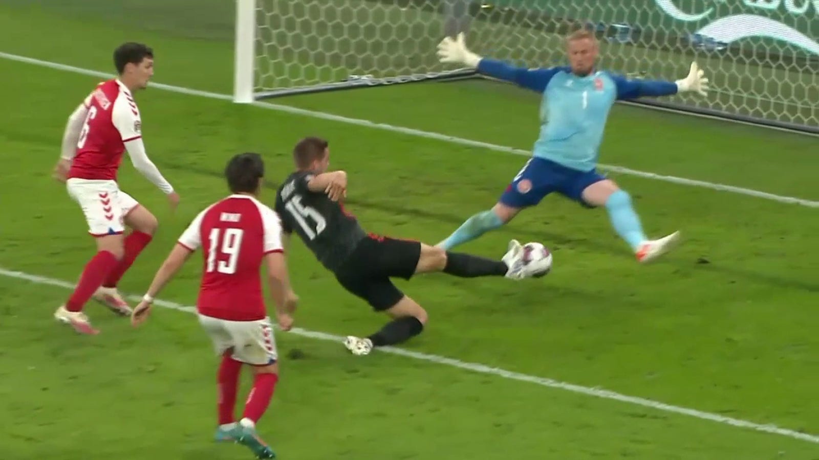 Denmark mistake leads to a finish from Croatia's Mario Pasalic, 1-0