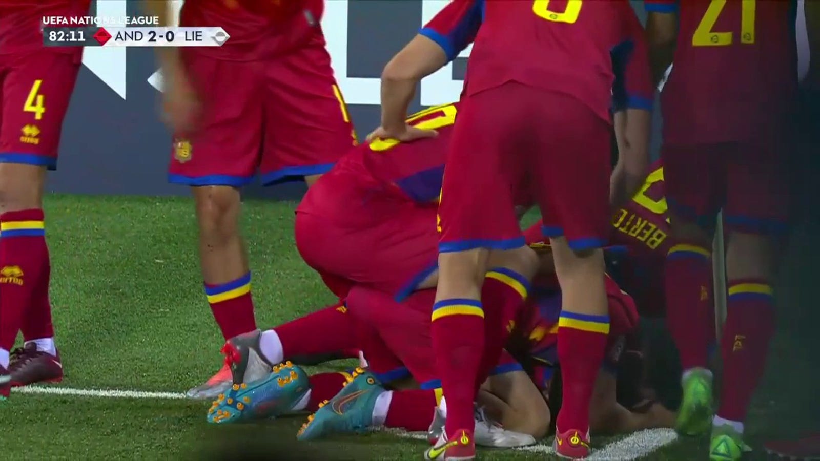 Andorra's Chus Rubio scores from beyond midfield to go up 2-0 on Liechtenstein