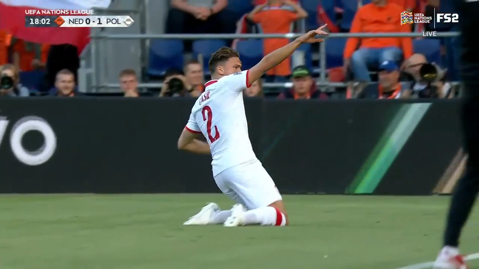 Matty Cash scores a goal to give Poland a 1-0 lead over the Netherlands