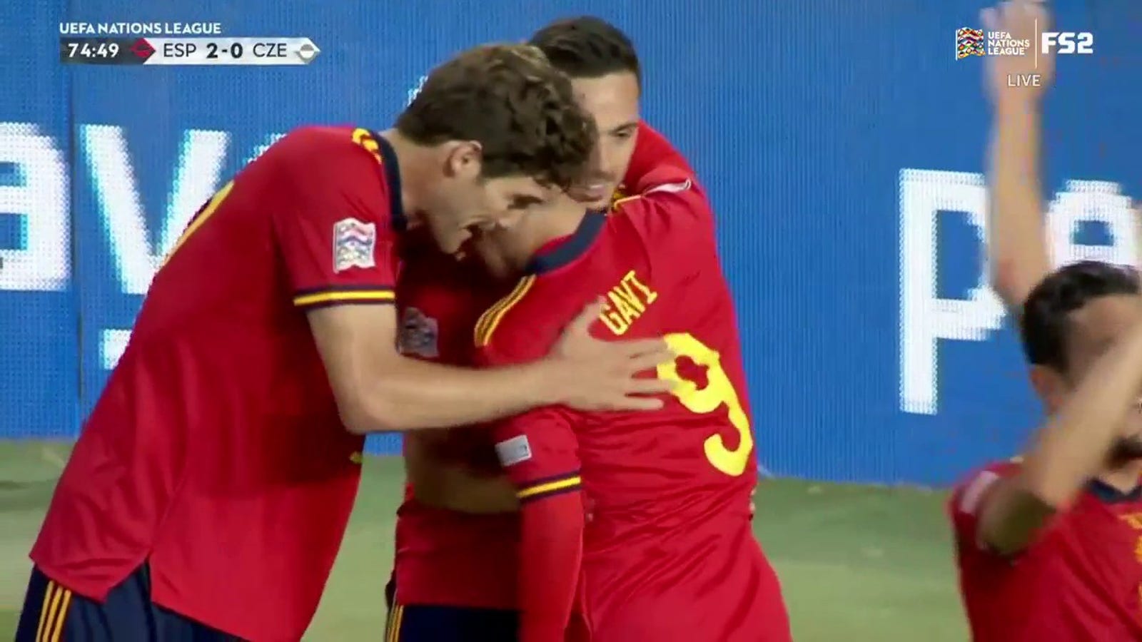 Pablo Sarabia scores in the 75th minute to give Spain a 2-0 lead