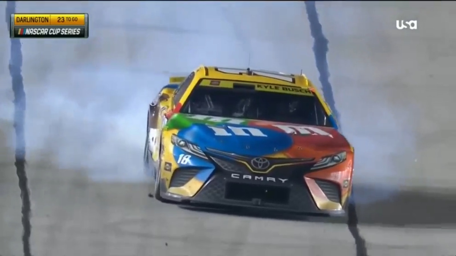 Kyle Busch's engine expires late while he leads the race