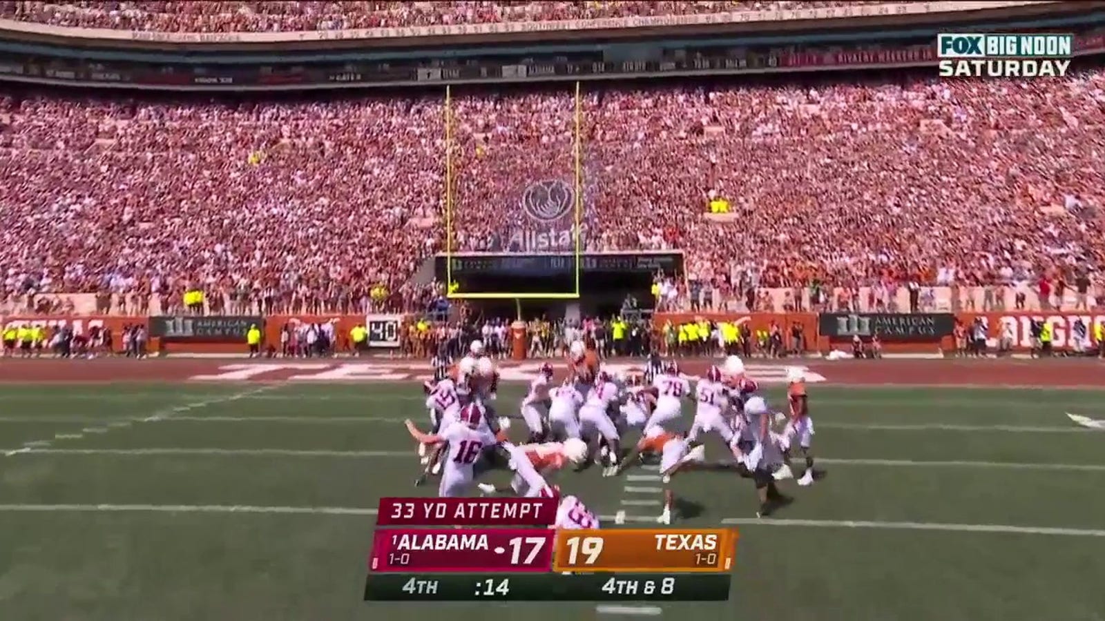 Alabama hits the go-ahead field goal with 10 seconds left to take the 20-19 lead