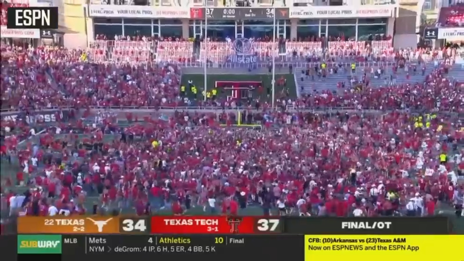 Fans RUSH the field after Texas Tech stuns No. 22 Texas