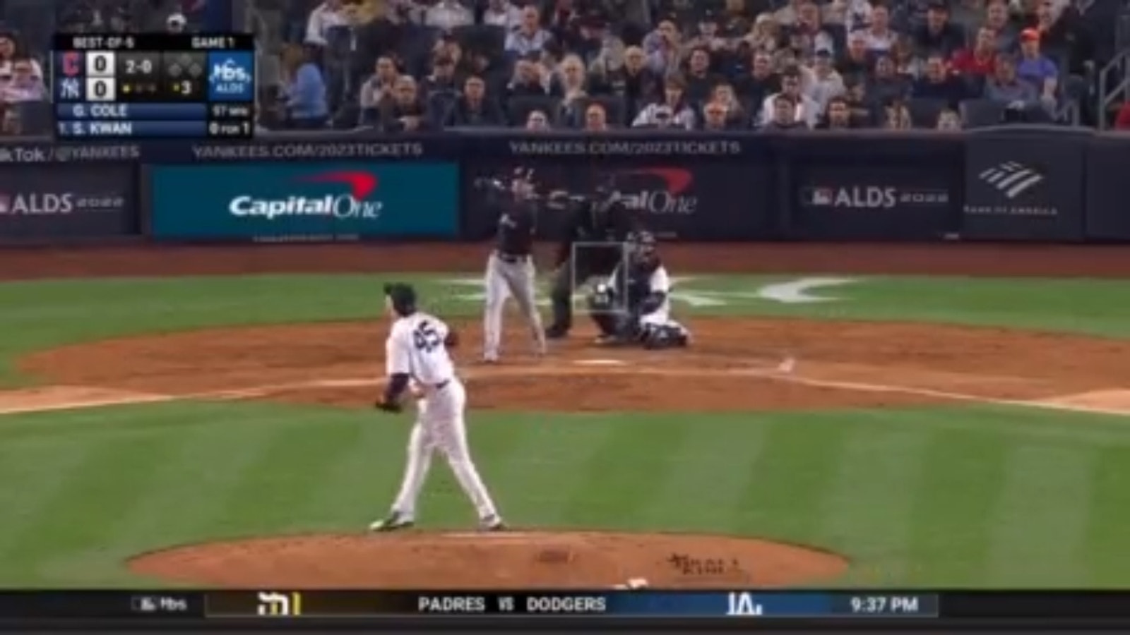 Steven Kwan hits a solo home run off Gerrit Cole