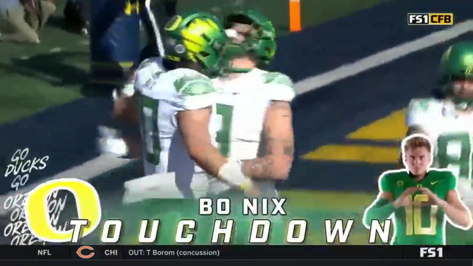 Bo Nix ran for a 4-yard touchdown to give Oregon a 7-3 lead