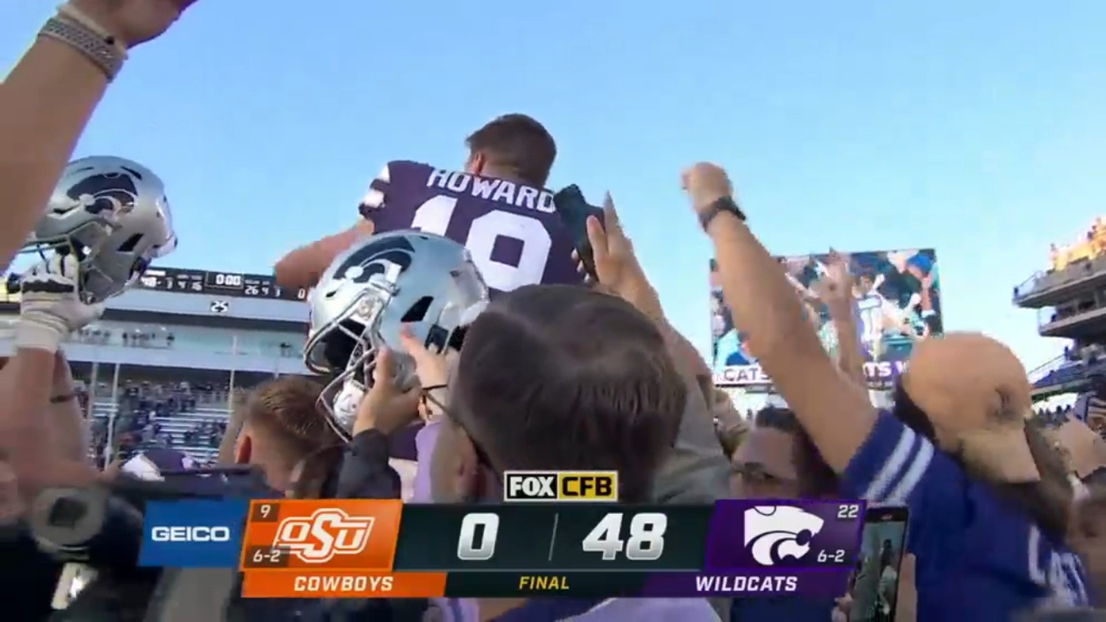 No. 22 Kansas State rushes Bill Snyder Family Stadium after a 48-0 victory in a rout vs. No. 9 Oklahoma State