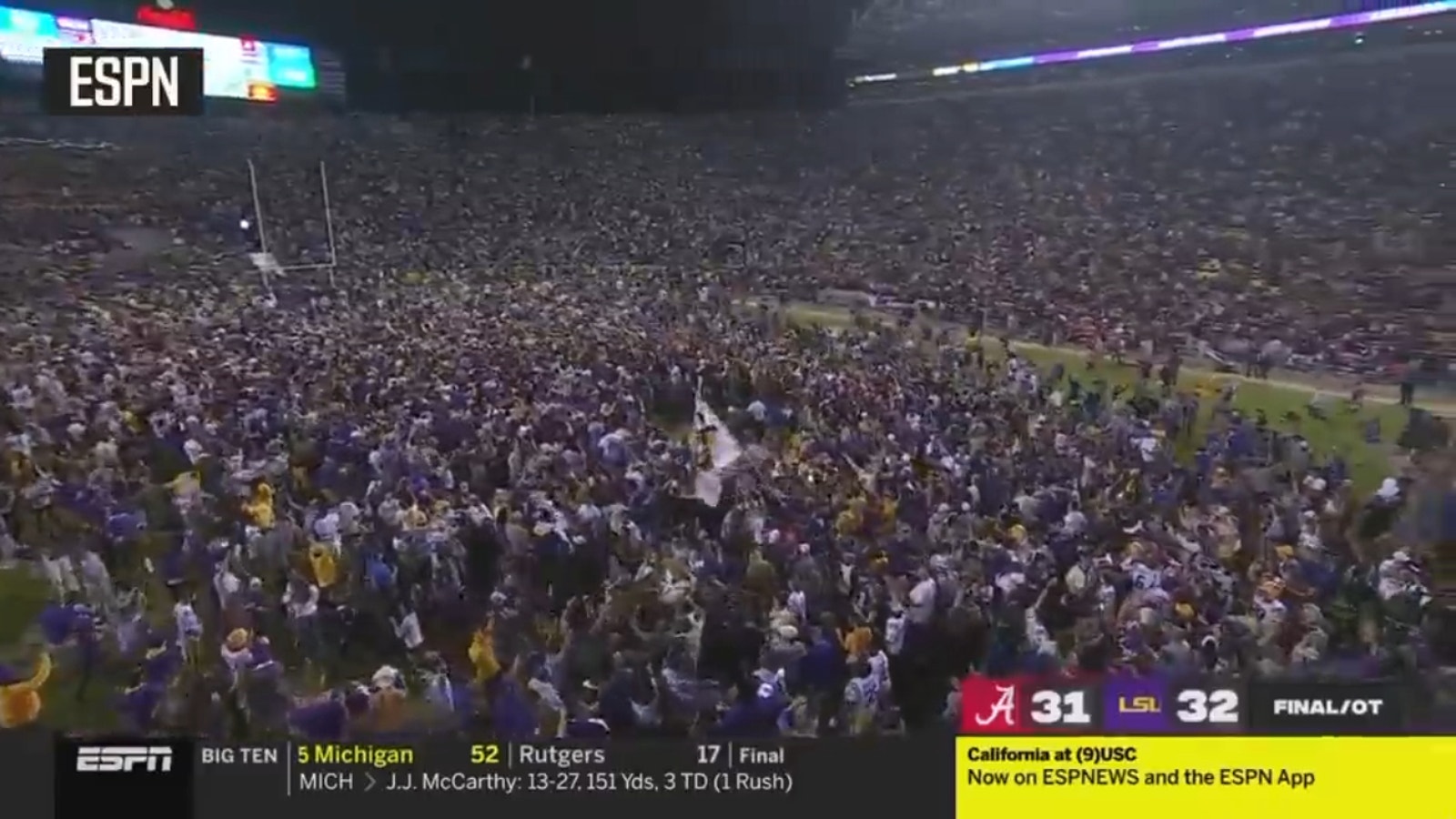 LSU fans rush Tiger Stadium after win over No. 6 Alabama