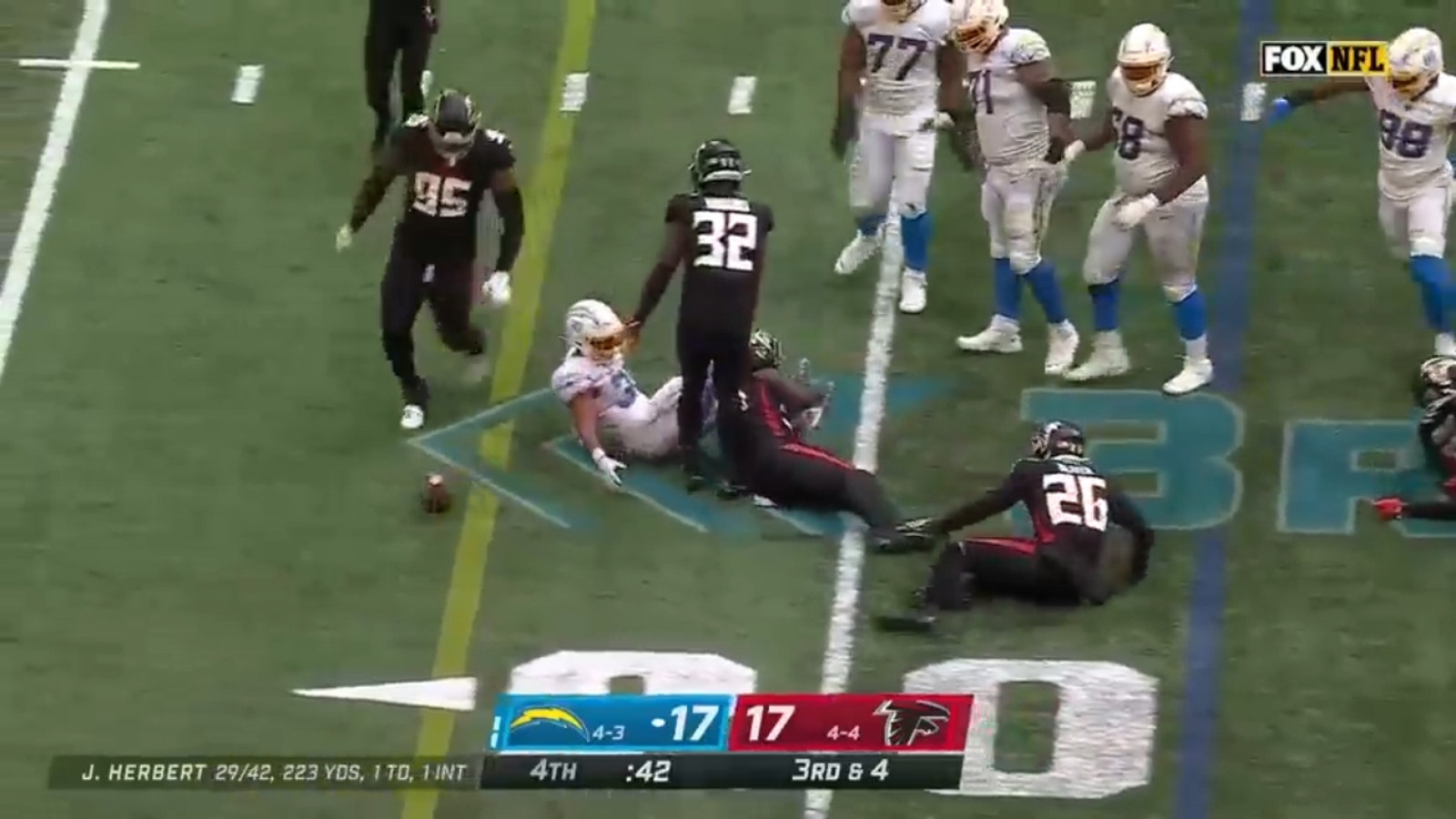 Chargers, Falcons fumble twice on the same play