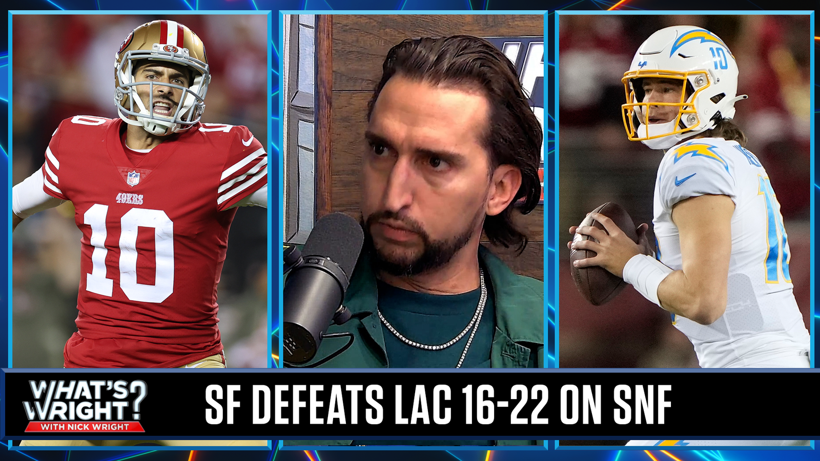 Nick Wright reacts to the 49ers' 16-22 victory over the Chargers.