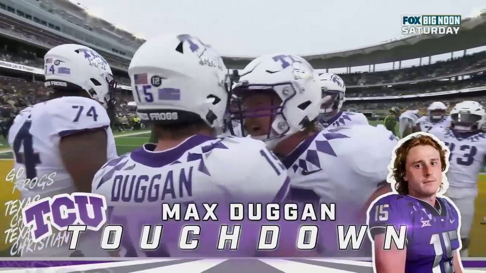 Max Duggan catches him for a 7-yard TD