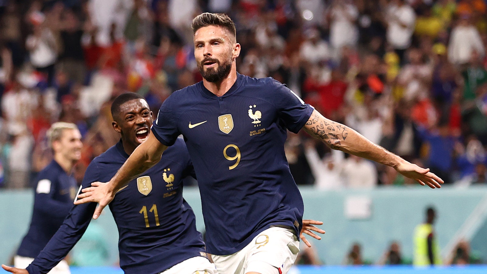 France's Olivier Giroud scores two goals against Australia