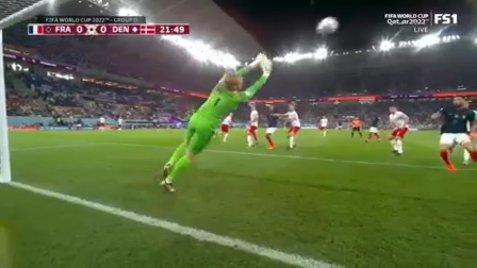Kasper Schmeichel makes a great save to keep Denmark and France scoreless