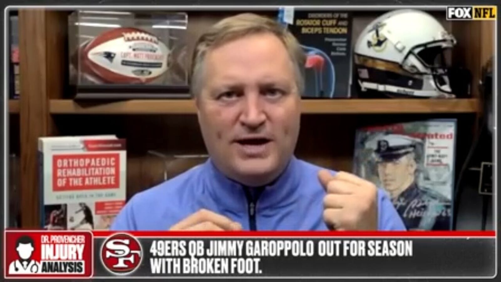 dr.  Matt Provencher réagit au QB des 49ers Jimmy Garoppolo qui s'est cassé le pied contre les Dolphins et donne un calendrier pour son retour.