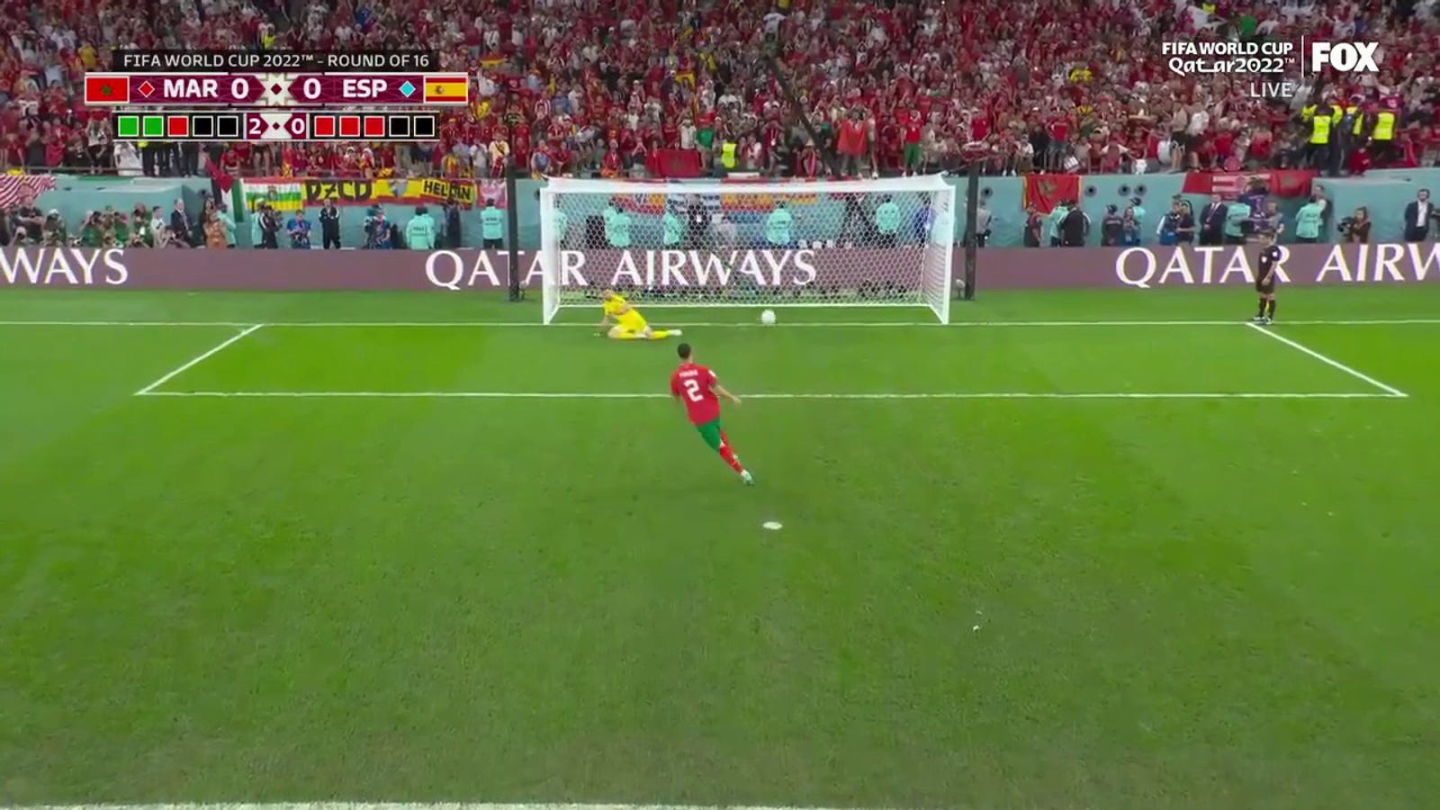 Achraf Hakimi scores a penalty kick to send Morocco into the quarter-finals