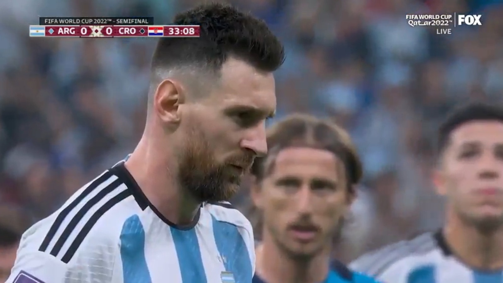 Lionel Messi scores off a penalty kick to give Argentina the lead over Croatia 