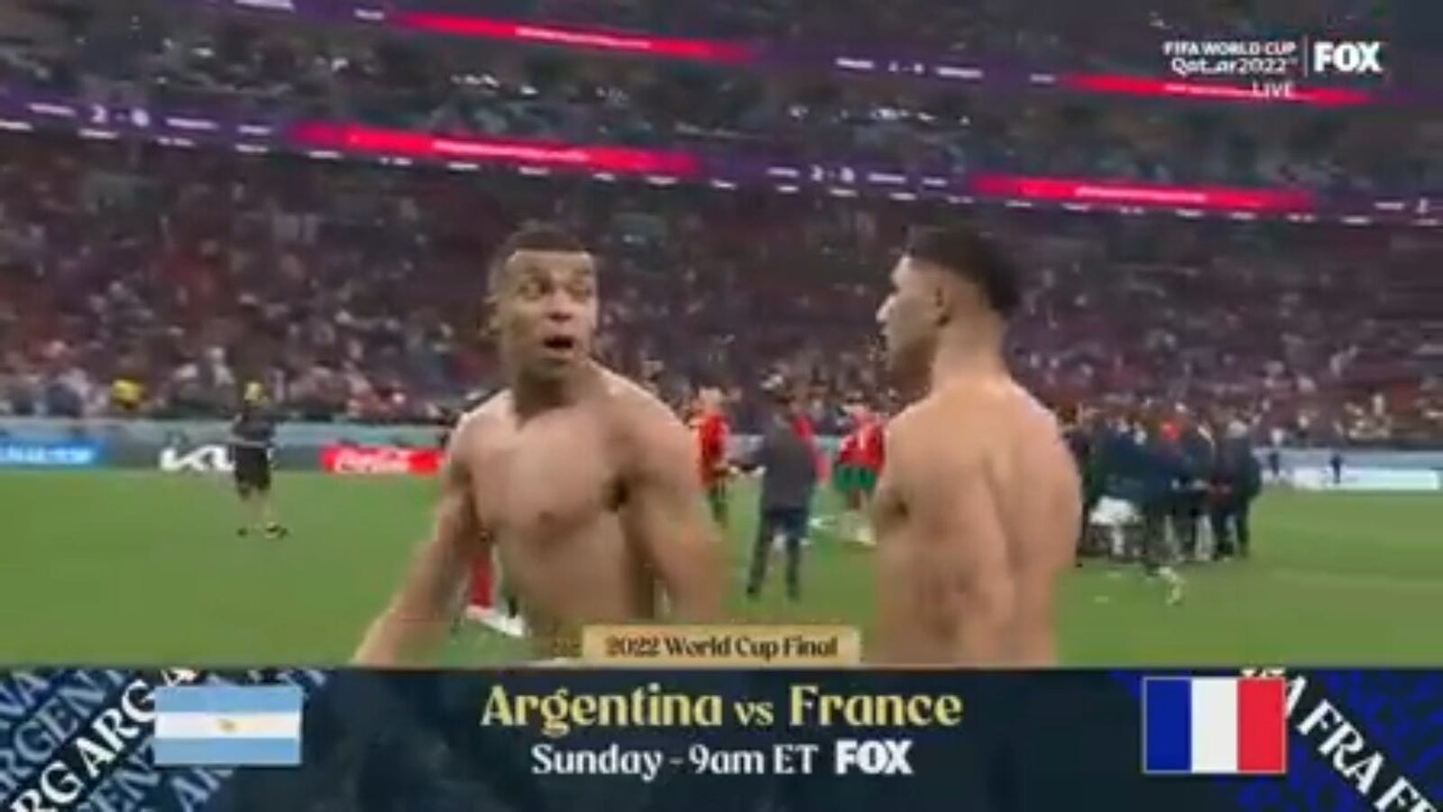 Kylian Mbappé and France celebrate after advancing to 2022 FIFA World Cup final