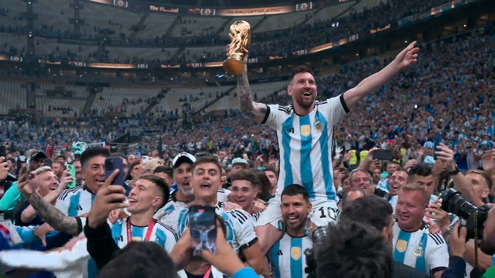 Lionel Messi celebrates Argentina's win in the 2022 FIFA World Cup