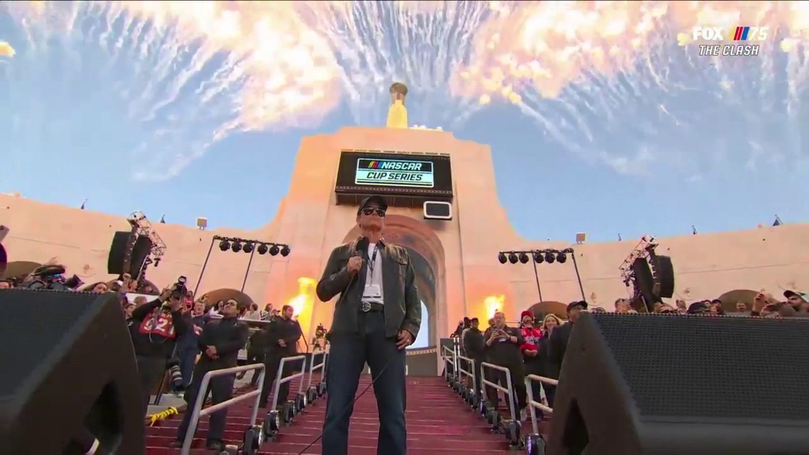 Rob Lowe tells drivers to start their engines before Clash at The Coliseum