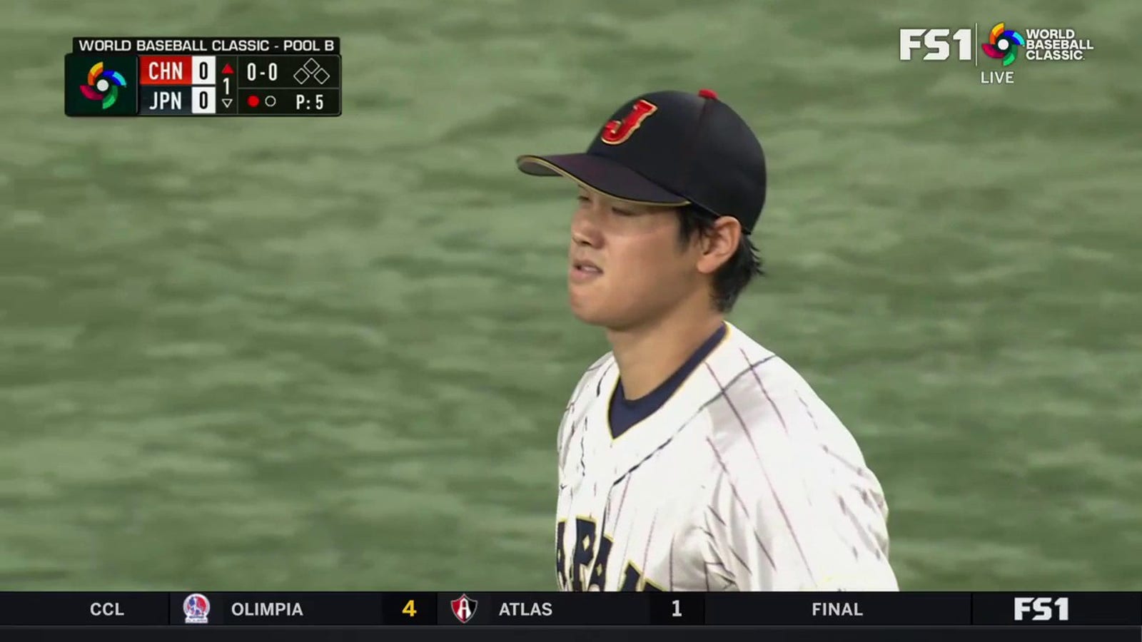 Japan's Shohei Ohtani records his first strikeout in the 2023 World Baseball Classic against China!