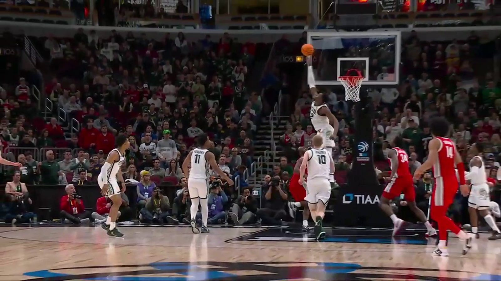 Michigan State's Mady Sissoko records a foul block against Ohio State